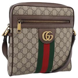GUCCI GG Supreme Web Sherry Line Shoulder Bag PVC Beige Gold 547926