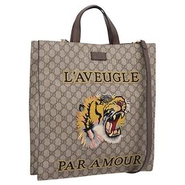 GUCCI GG Supreme Tote Bag PVC 2way Beige Gold 450950
