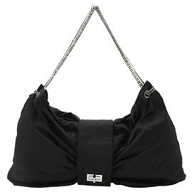 Borsa a tracolla Chanel 2.55 con catena a nastro in raso nero