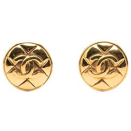 Pendientes de clip redondos acolchados Chanel Gold CC chapados en oro