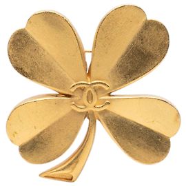 Spilla Chanel Gold CC Quadrifoglio placcata oro spazzolato