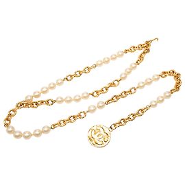 Cinturón de cadena Chanel Gold CC chapado en oro y perlas artificiales