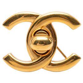 Chanel Gold CC Vergoldete Turnlock Anstecknadel Brosche