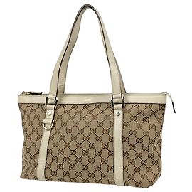 Borsa tote Gucci Abbey beige in tela GG e pelle