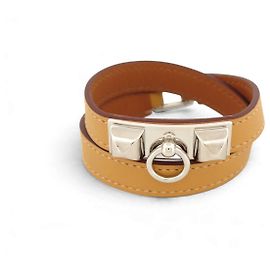 Hermès NEUES HERMES RIVALE DOUBLE TOUR ARMBAND AUS SWIFT LEDER GOLD XS 14CM BANGLE