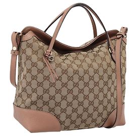 GUCCI GG Canvas Hand Bag 2way Beige Gold 353120
