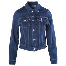 Roberto Cavalli Dark Wash Denim Jacke mit Kristall-Logo