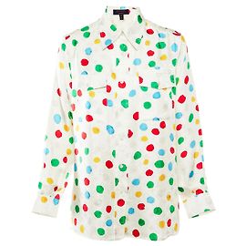 LOUIS VUITTON - Louis Vuitton x Yayoi Kusama Hemd aus weißer Seide mit farbigen Punkten (T40)