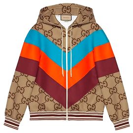 GUCCI - Veste Gucci en polyester monogrammée marron et bande rouge et bleu (M)