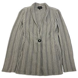 Vintage Giorgio Armani Gestreifter Strickblazer Cream Black S