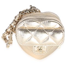 Charm Chanel CC Mini In Love Heart in nappa matelassé oro metallizzato