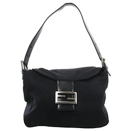 Fendi Mama Baguette Schultertasche aus Neopren/Jersey x Leder in Schwarz 26426