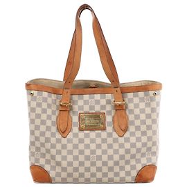 Borsa a tracolla Louis Vuitton Hampstead MM Damier Azur in Beige N51206