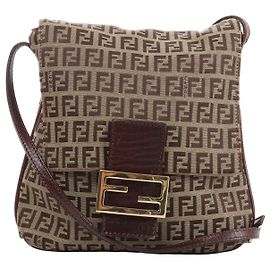 Borsa a tracolla Fendi in tela Zucchino e pelle, marrone 8BT075