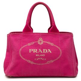 Borsa Tote Prada in tela Canapa con logo rosa