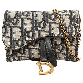 Borsa a tracolla Dior Nano Oblique Canvas Saddle Chain Pouch Blu