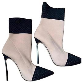 Stivali Casadei da donna in pelle e tessuto in beige e nero