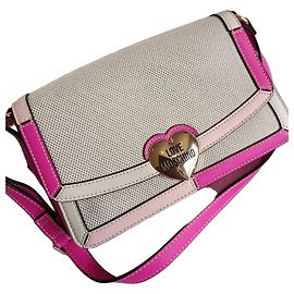 Love Moschino Tasche aus Segeltuch und Leder in Rosa und Beige
