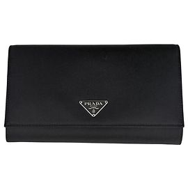 Prada Long Bi-Fold Wallet in Black Nylon