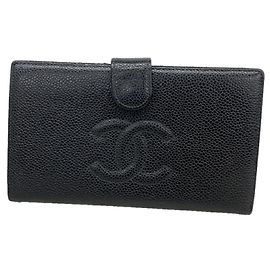 Carteira Longa Chanel em Pele de Bezerro Grão Preto