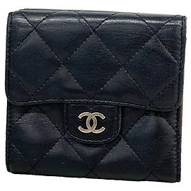 Chanel Black Leather Tri-fold Wallet