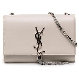 Autre Marque Saint Laurent White Small Grain de Poudre Monogram Kate Tassel Crossbody