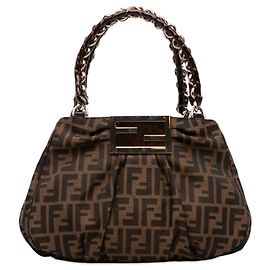 Borsa tote piccola Fendi Mia in tela Zucca marrone con catena