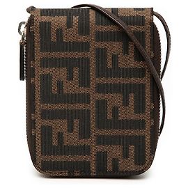 Portafoglio a tracolla con zip Fendi Brown Zucca Canvas