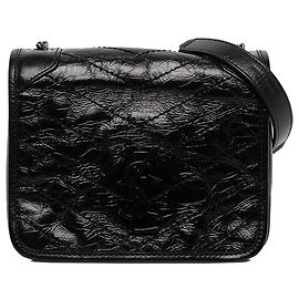 Autre Marque Portafoglio con catena Niki Saint Laurent in pelle di vitello crinkled nera