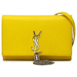 Autre Marque Saint Laurent Yellow Grain de Poudre Monogram Kate Tassel Wallet on Chain