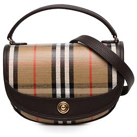 Burberry Highlands Satchel aus beschichtetem House Check Canvas mit beigen Lederdetails