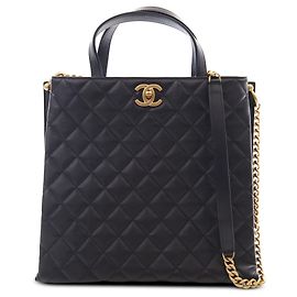 Chanel Black CC Quilted Calfskin Shopping Tote