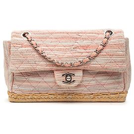 Chanel Espadrille Chain Flap in cotone trapuntato rosa e juta