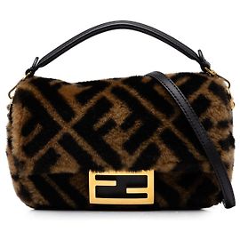 Borsa Satchel Fendi Mini Zucca in shearling marrone