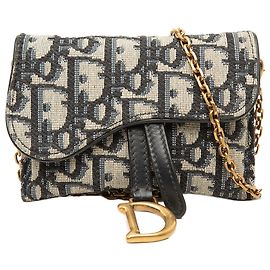 Bolso de cadena Dior Blue Nano Oblique Canvas Saddle