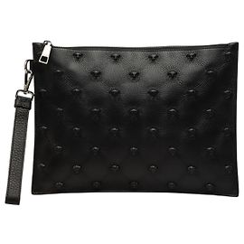 Pochette da polso Versace in pelle embossed nera Medusa