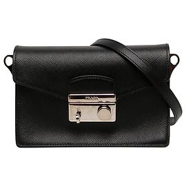 Prada Black Saffiano Lux Sound Lock Crossbody