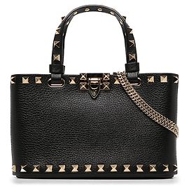 Bolso Shopping Valentino Rockstud Mini de piel de becerro granulada negra