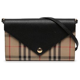 Burberry Hannah Wallet on Strap aus beigem House Check Canvas und Leder