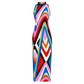 Emilio Pucci langes Mesh-Kleid mit mehrfarigem geometrischem Print – Size L (Fits M)