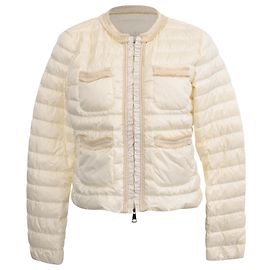  Moncler Wellington Braided Quilted Down Jacket in Cream Polyamide
