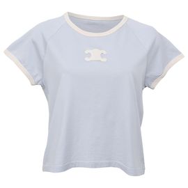 Céline Camiseta Ringer de punto Celine en algodón azul claro