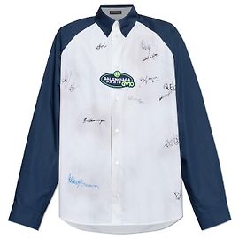 Camicia Balenciaga Logo Bianca e Blu Navy in Cotone