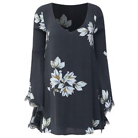 Mini abito a maniche a campana con stampa floreale Free People in viscosa nera