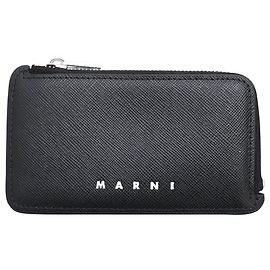 Marni Logo-Print Zipped Card Wallet aus schwarzem Leder