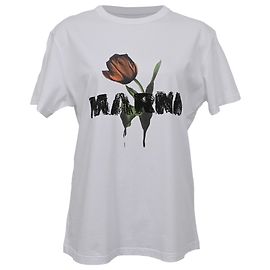 Marni Flora Grafik-T-Shirt aus weißer Baumwolle