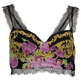 Top cropped Versace Orchid Foulard em seda multicolorida