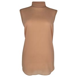 Brunello Cucinelli ärmellose Bluse mit Stehkragen aus beiger Seide