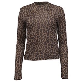 Anine Bing Langarm-T-Shirt mit Leoparden-Print aus braunem Lyocell