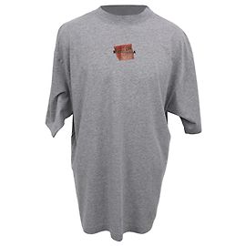 T-shirt Balenciaga in cotone grigio con logo stampato e nastro